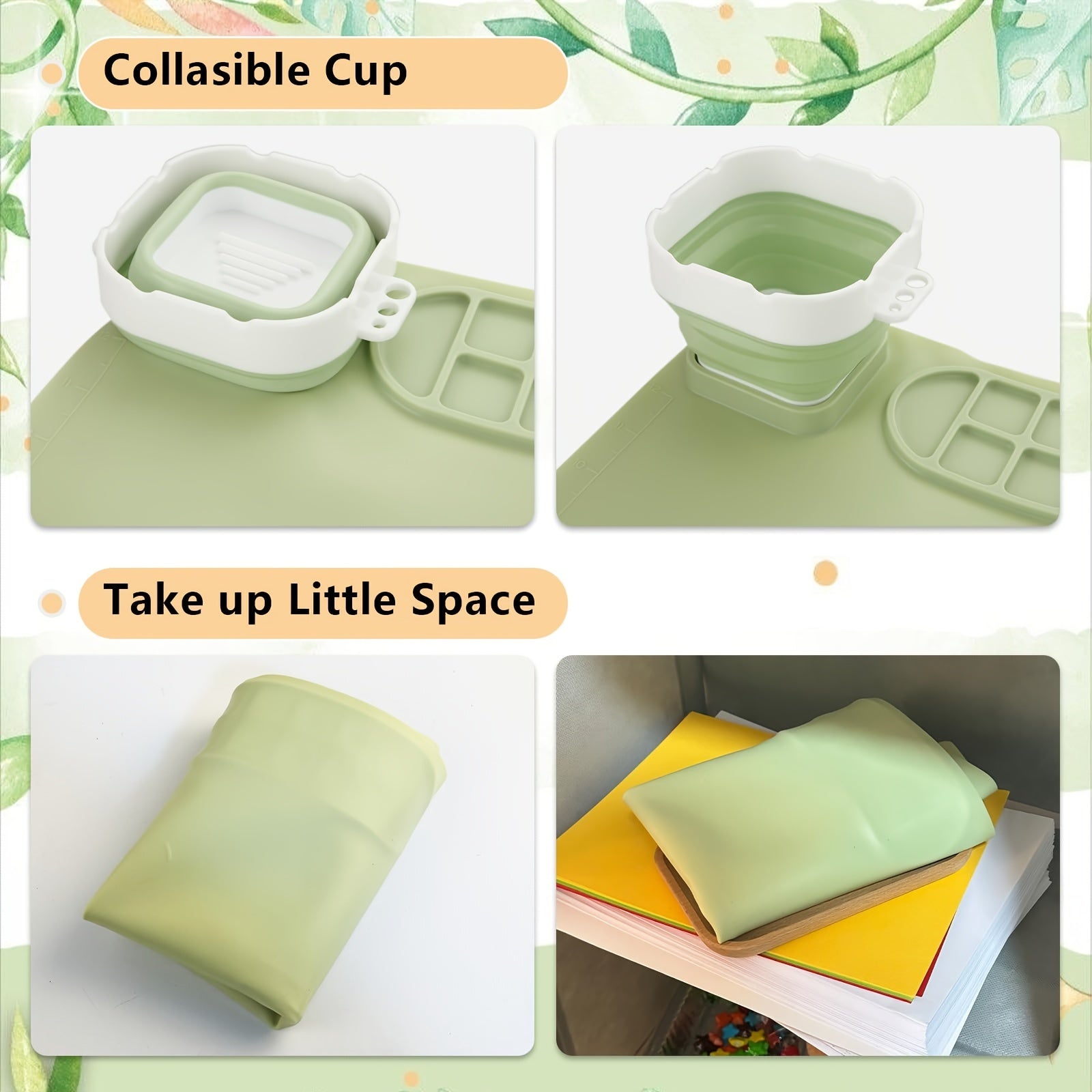 [Non-Stick Craft Mat] Non-Stick 19.6x15.7 Inch Silicone Craft Mat with Collapsible Cup | Large Sky Blue Art Mat, Foldable High Quality Design, Measurement Markings & Multi-Well Palette for Painting, Sculpting, Resin & Hot Glu