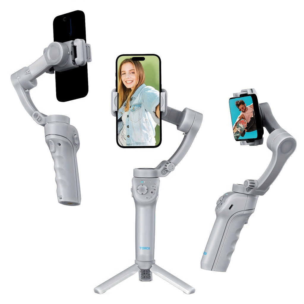 3-Axis Portable Smartphone Gimbal Stabilizer - Auto Tracking, Foldable, Rechargeable Lithium Battery, Wireless, USB Charging - Ideal for Video Recording, Vlogging, and Target Tracking