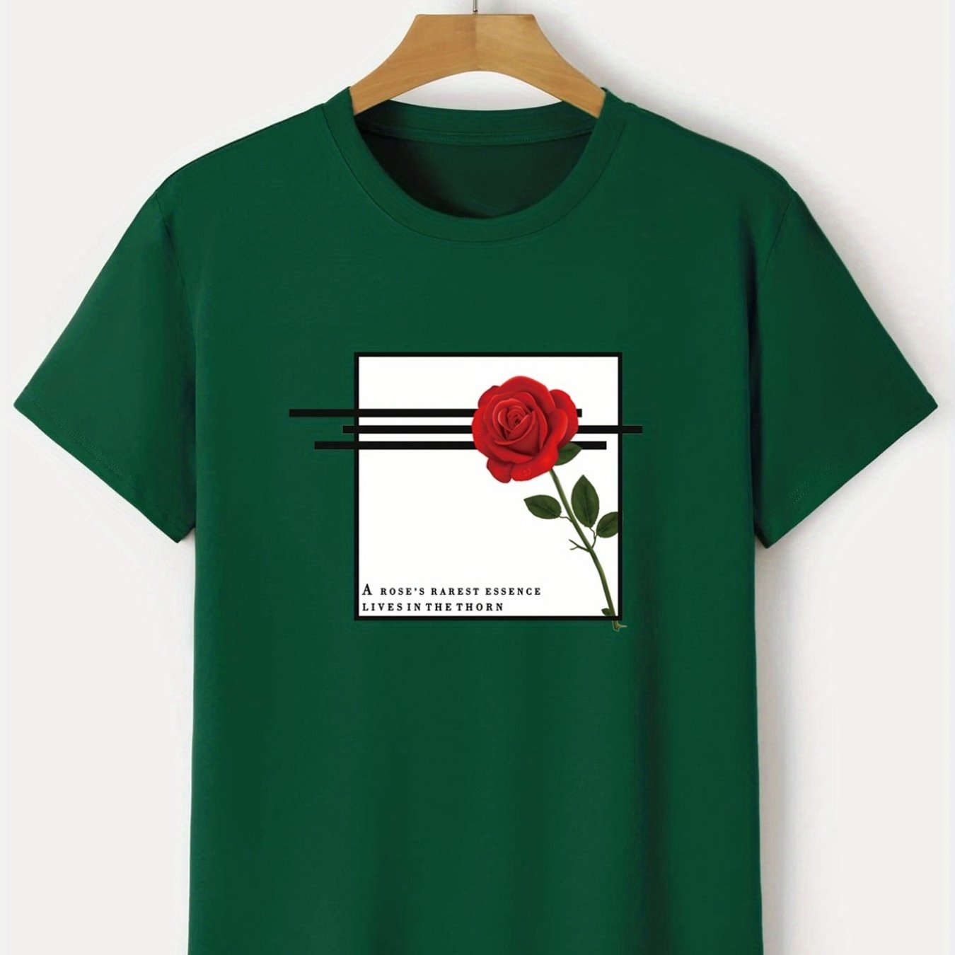 Men's Letter And Rose Graphic Crew Neck T-Shirts, Casual Sport Tees For Spring Summer
