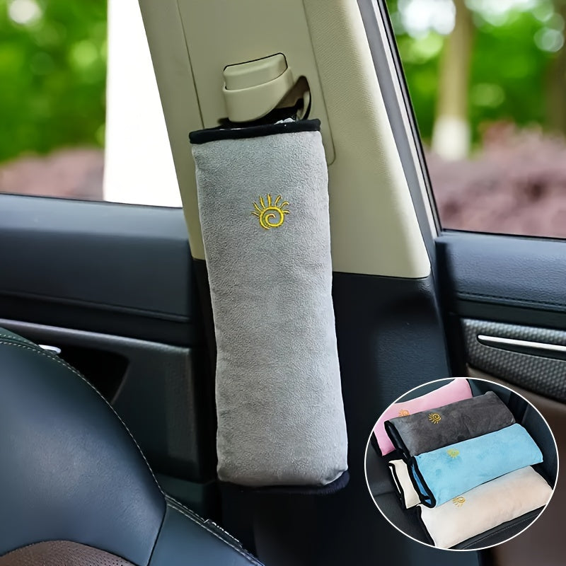 Soft Auto Seat Strap Headrest Neck Support - Car Seat Belt Pillow, Shoulder Pads, Safety Belt Protector Cushion, Comfortable Fabric Material for Enhanced Comfort and Safety, Car Comfort Accessory | Sun Design Pillow | Durable