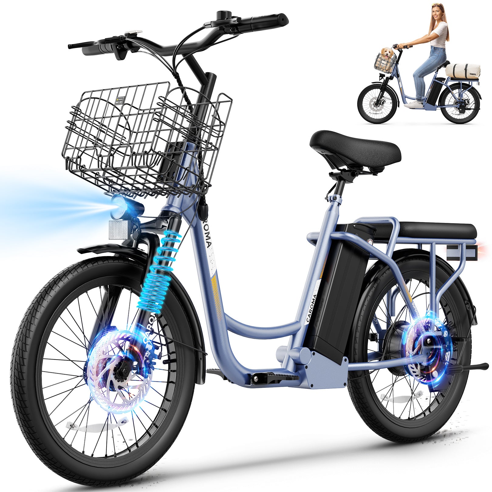 [Electric Scooter, 500W] 500W Electric Scooter, 48V Removable Lithium Battery, Max Range 25 Miles, 20MPH with Seat, with Basket, with Rear Seat, Rear Seat Max Load 110lbs, Shock Absorption, Christmas and New Year Birthday Gif