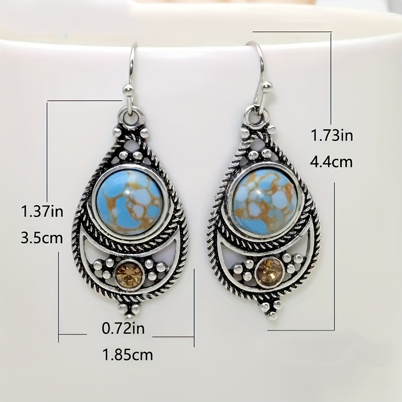 [Vintage Boho Earrings] Green Aventurine Vintage Boho Dangling Earrings | Alloy, English Style, Stainless Steel Ear Needle, for Daily Wear, Office, Street, Party, Vacation, Gift