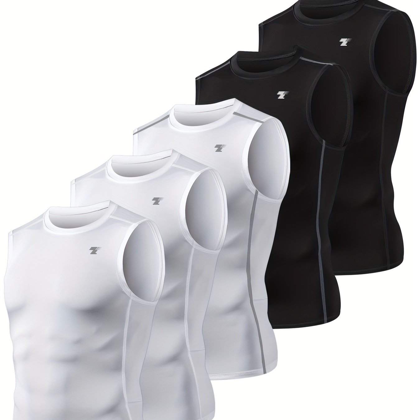 [5-Pack Athletic Shirts] TELALEO 5-Pack Men's Athletic Compression Shirts | Sleeveless Workout Tank Tops for Running, Basketball & Outdoor Activities, Breathable & Supportive Design, Black, White, Red, Blue