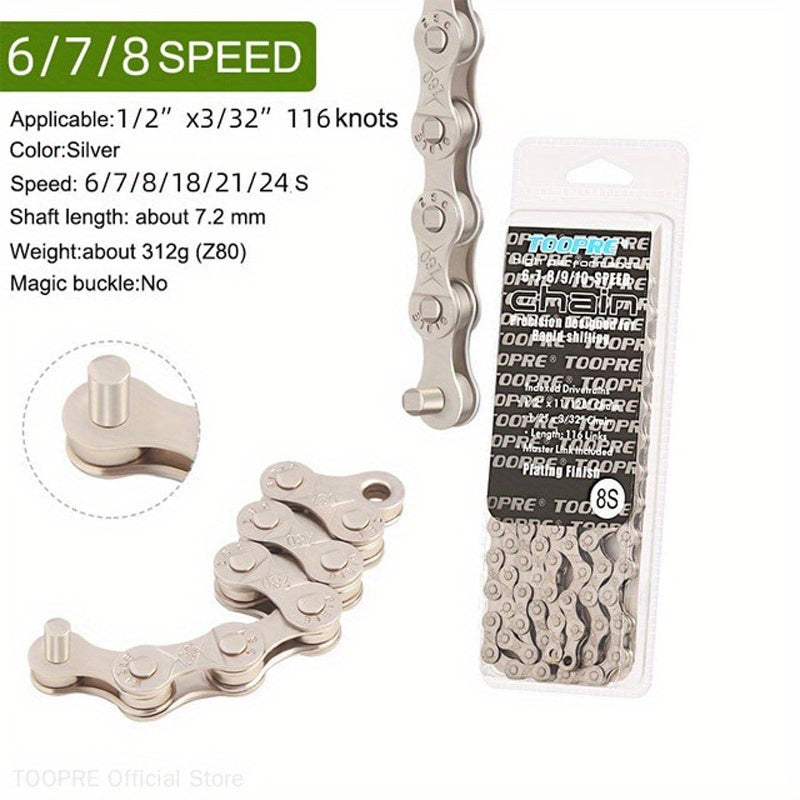 TOOPRE Ultralight Bicycle Chain - 116 Links for MTB, Road, and Folding Bikes - Compatible with 8S-12S Speeds - Smooth and Durable Riding Experience