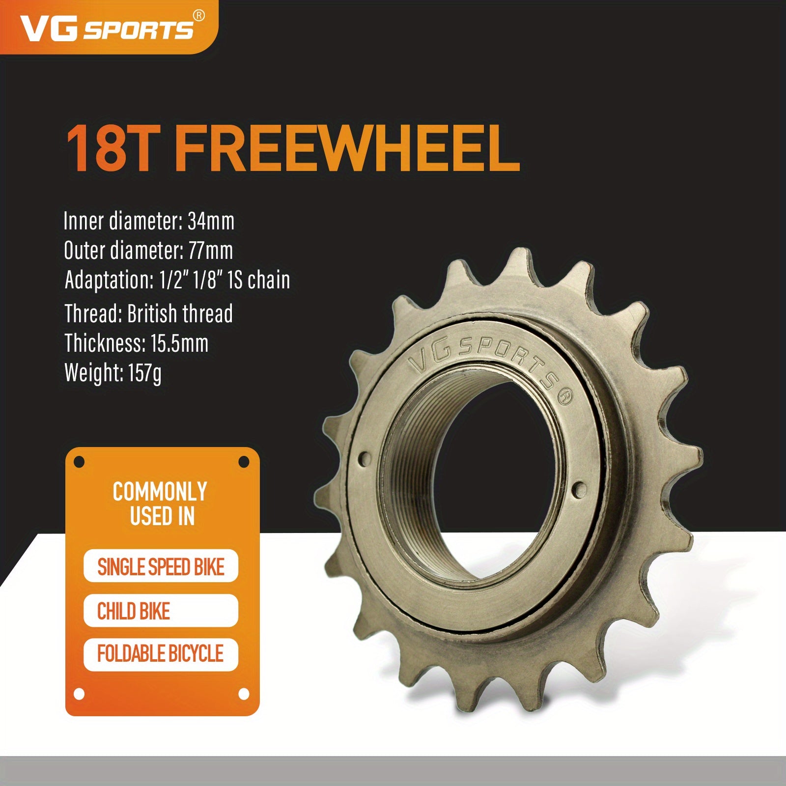 1pc VG Sports 16T/18T/20T/22T/24T 34MM Bicycle Flywheel Single Speed Bicycle Flywheel Sprocket 1 Speed Gear For BMX Flywheel Sprocket Gear Bike Accessories