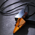 Natural Amethyst Crystal Hexagonal Cone Pendant - Stylish Men's Necklace with Braided Rope - Fashion Accessory
