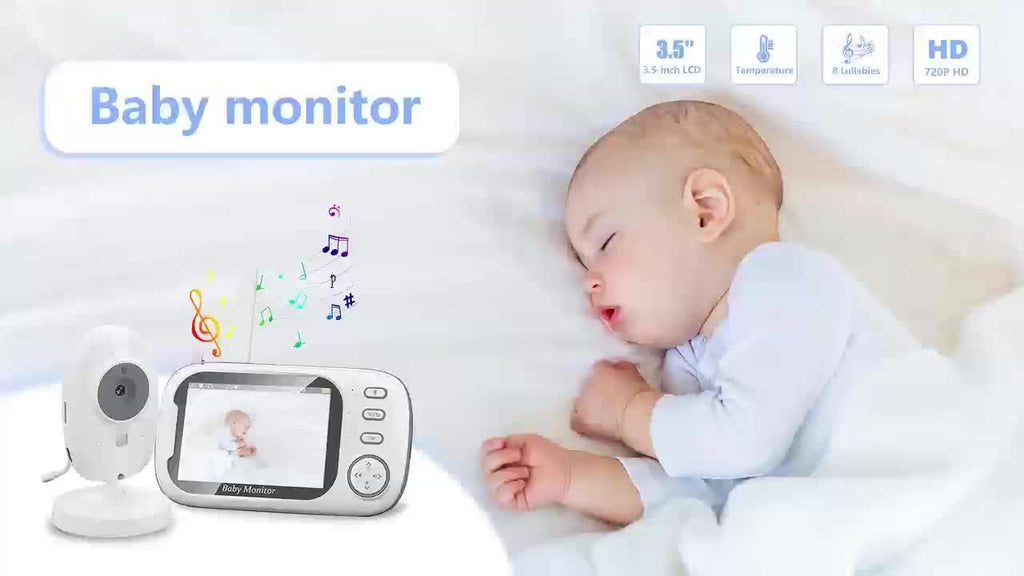 720P HD Wireless Monitor with 3.5" LCD Screen, 900ft Range, Auto Night Vision, 2-Way Audio, Temperature Sensor, 8 Soothing Lullabies, USB Rechargeable, Smartphone Compatible, ABS Material, Square Shape, Monitor Camera