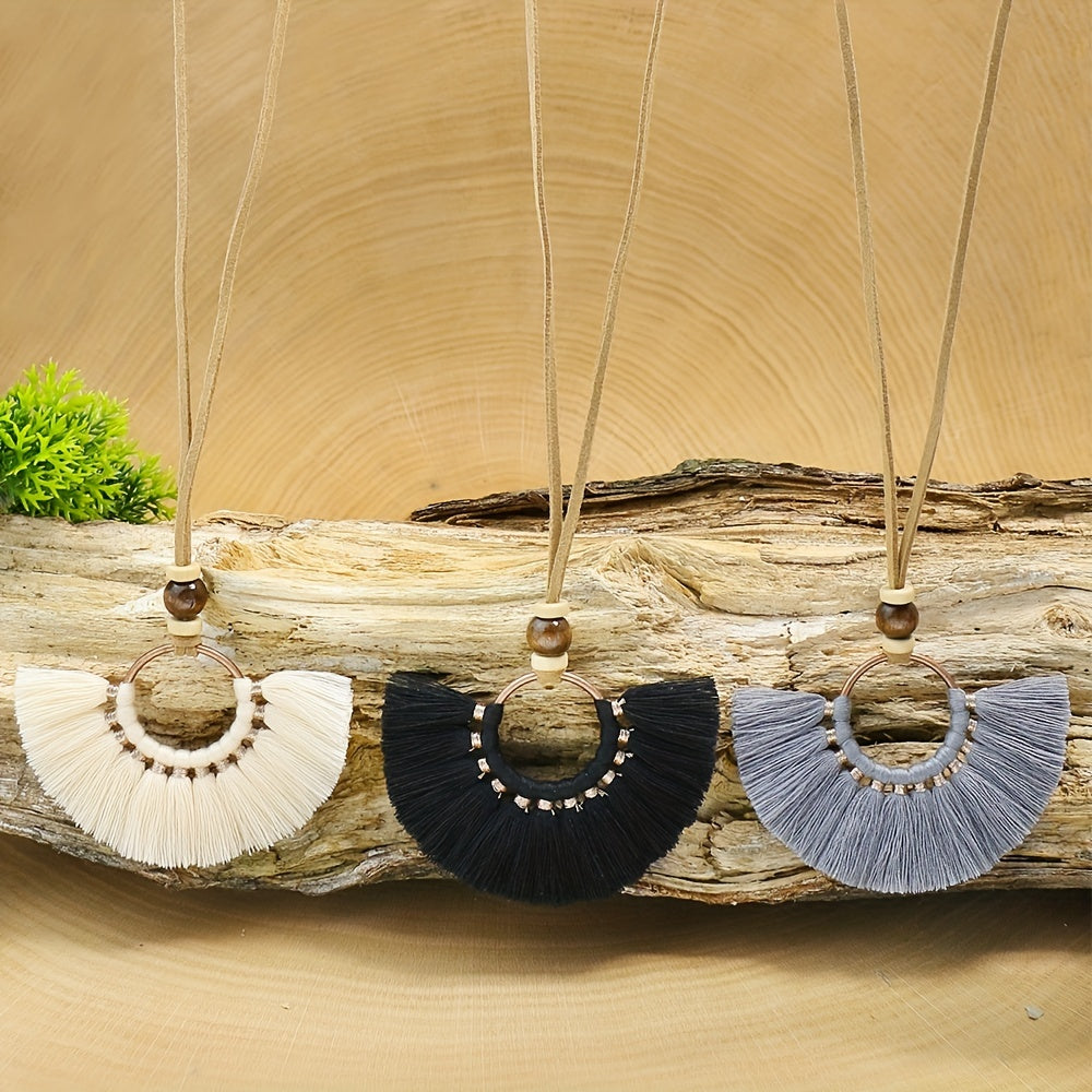 3pcs Ethnic Style Women's Fashion Pendant Necklace Set with Floral Tassel Pendant, Bronze Enamel Drip Zinc Alloy with Glass Rhinestone Inlay, Vintage Necklace