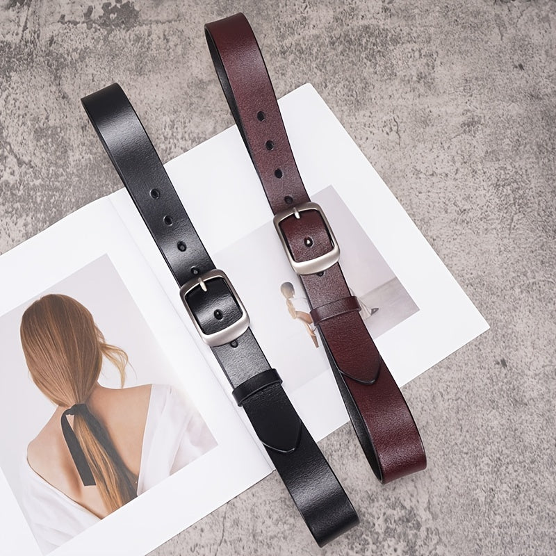 Women'S Genuine Leather Belt - Elegant Brown Leather Strap with Metallic-like buckle, for Jeans, Dresses, Formal & Everyday Outfits - Durable Everyday & Special Occasion Belt for Women, Versatile Fashion Accessory, Sophistica