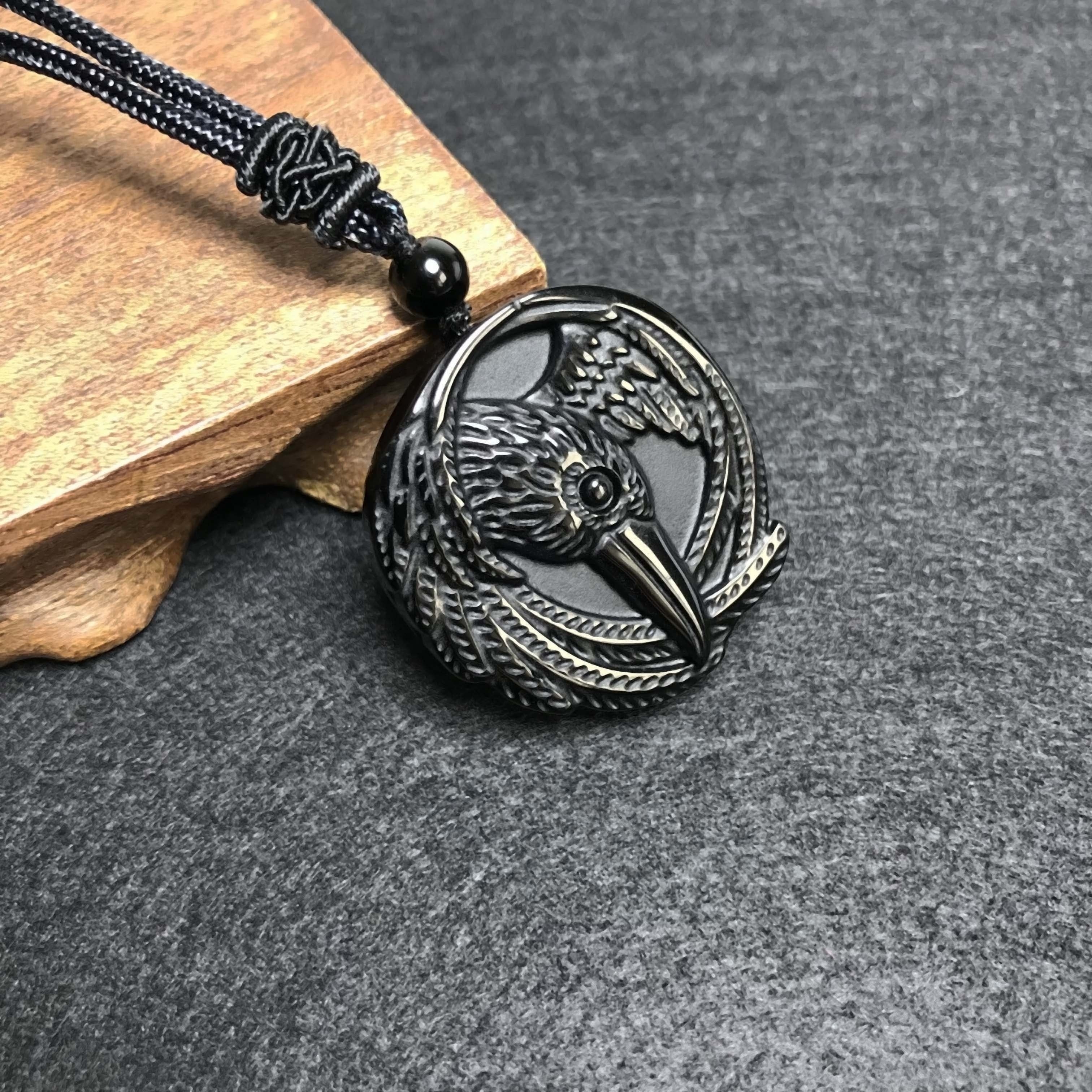 Natural Obsidian Necklace, Raptor Pendant, Crystal Necklace Pendant For Men And Women