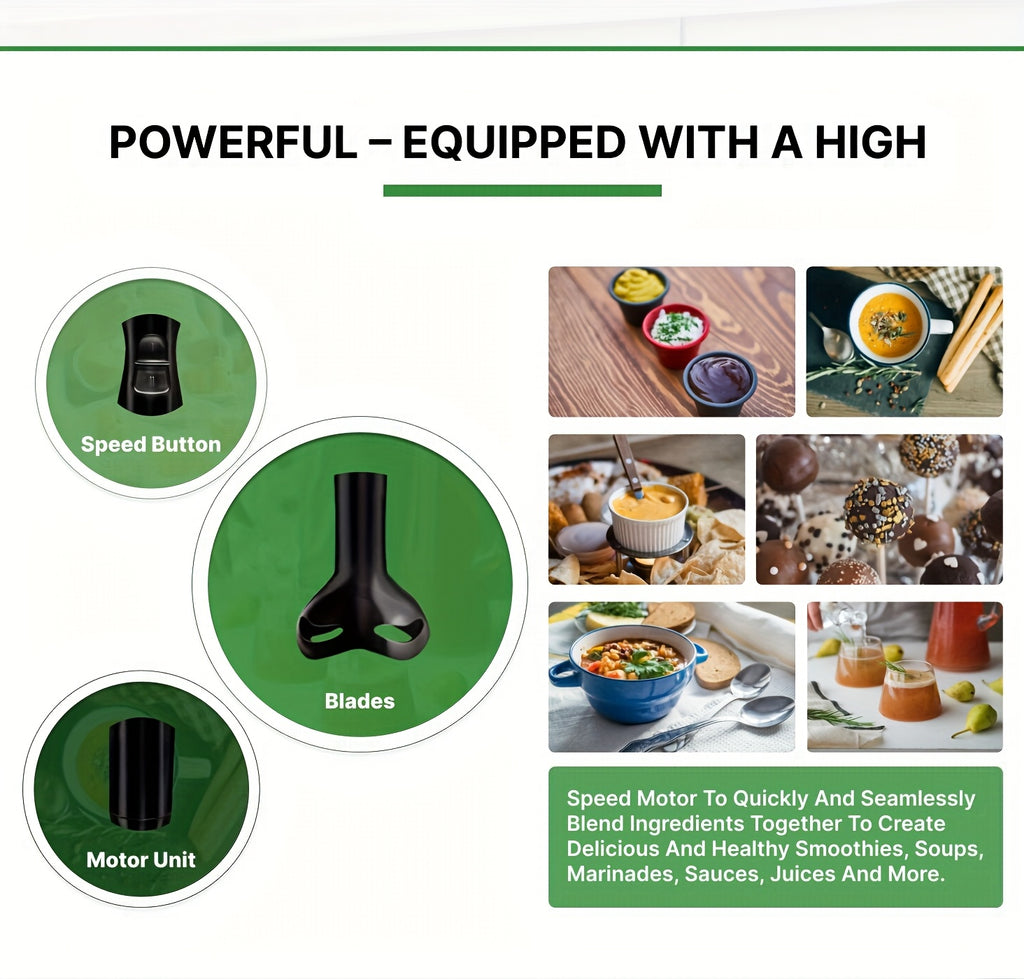 WANVOAPLS 2-Spoed Handheld Immersion Blender - Afneembare Skag vir Maklike Skoonmaak - Ophanglus vir Berging - Elektriese Handmenger vir Sop, Smoothies, Souse, Babakos, Melkskommels, Puree - Kompakte Kombuisstaafmenger vir