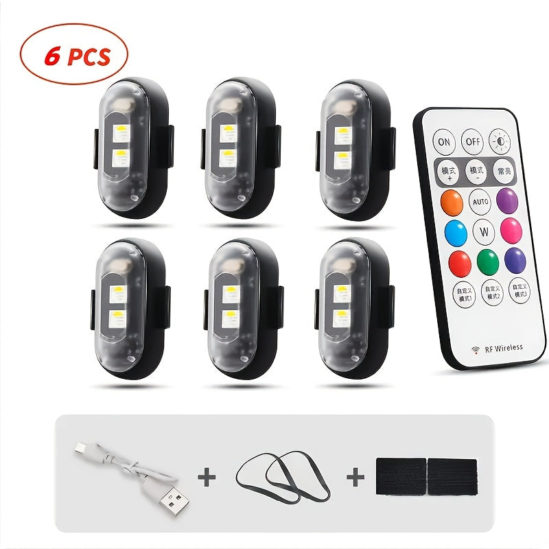 4/6pcs 8-Color High-Brightness Wireless LED Strip Lights with Remote Control, USB Charging, Anti-Collision Lighting for Drones, Aircraft, Motorcycles, and Bikes