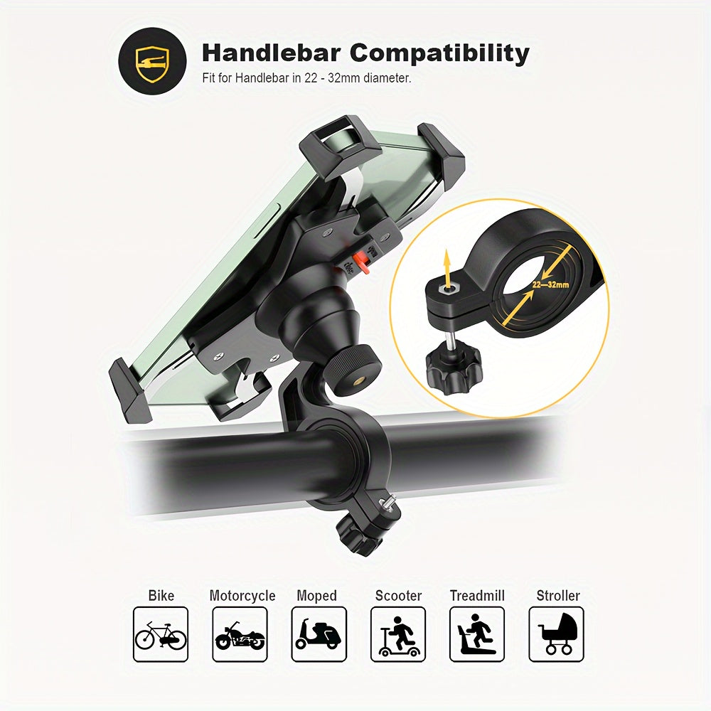 Bike Phone Mount Metal Motorcycle Handlebar Phone Holder Scooter Phone Clamp for 4.0-7.0 Inch Smartphone with 360° Rotation