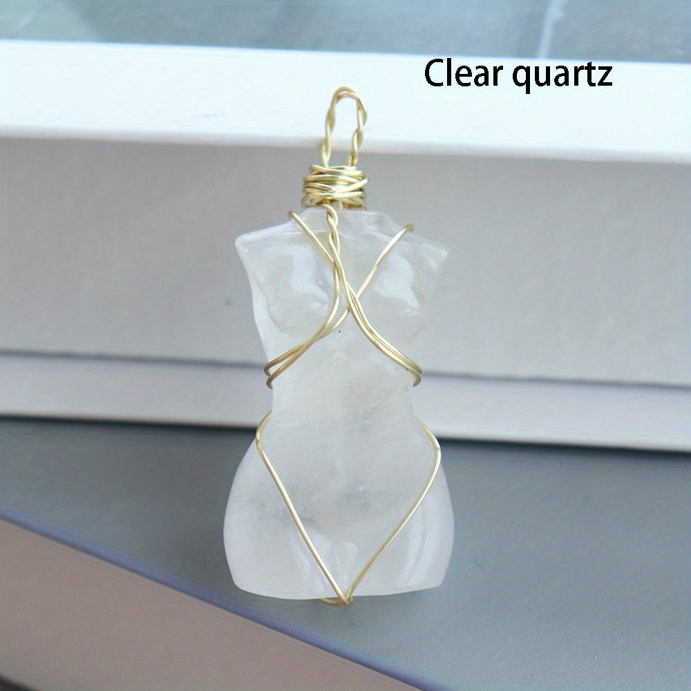1pc, Natural Quartz Crystal Goddess Pendant Necklace - Perfect Gift for Women, Brides, and Engagements