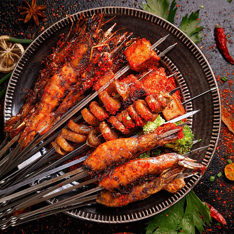 15pcs of Stainless Steel Skewers And 1 Storage Tube for Barbecuing; Reusable Grill Skewers for Shish Kebab And Camping Flat Forks Gadgets