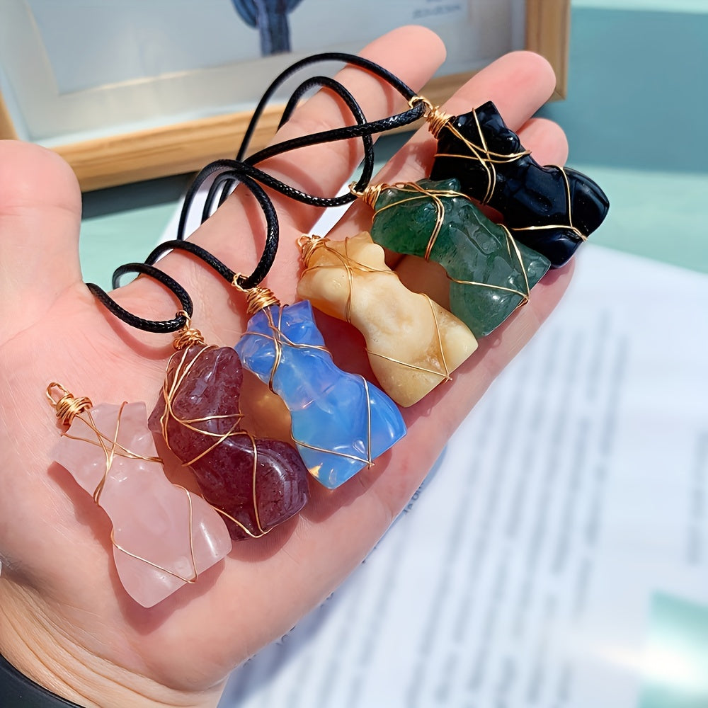 1pc, Natural Quartz Crystal Goddess Pendant Necklace - Perfect Gift for Women, Brides, and Engagements