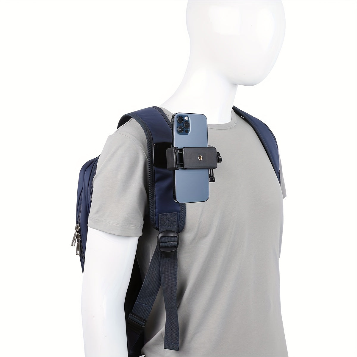 Adjustable ABS Shoulder Mount Clip for Smartphone Recording, First-Person View Outdoor Vlogging and Live Streaming Holder for Backpack Strap
