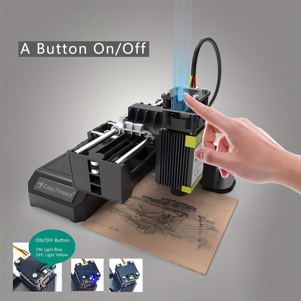 EasyThreed 0,5W Lasergravierer für Anfänger, DIY-Gravurbereich 100x100mm, kabellose Smartphone-Konnektivität, APP-Steuerung für iOS & Android, Kunststoffmaterial, 110V/220V Stromversorgung, US-Stecker, elektronische Komponenten enthalten