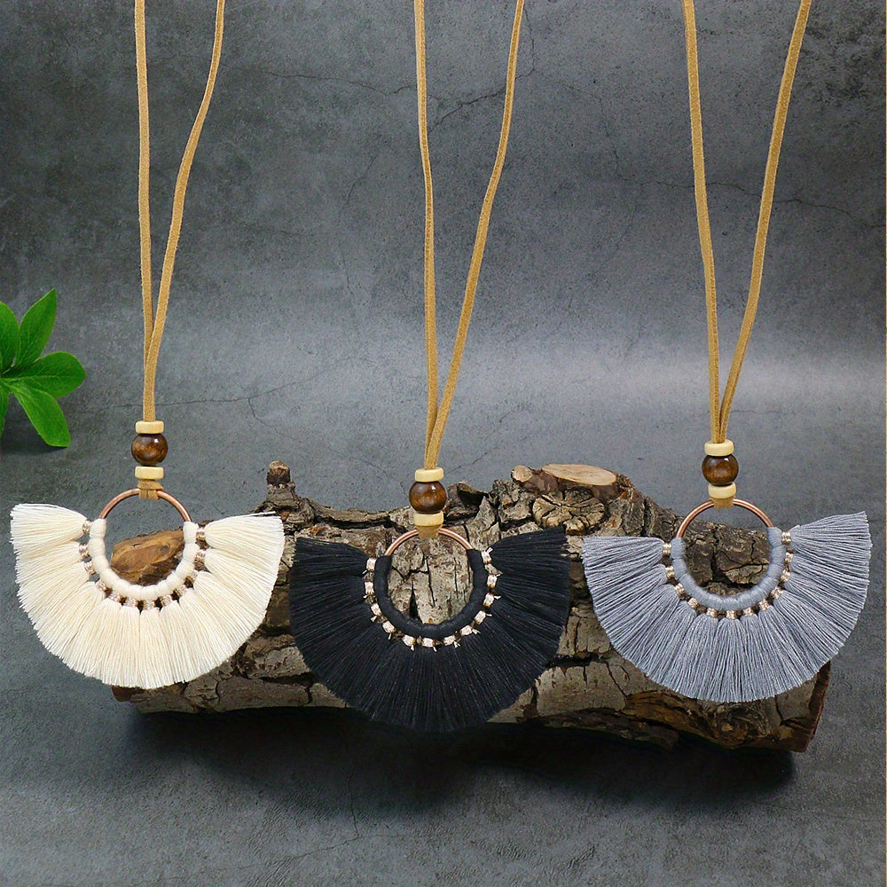 3pcs Ethnic Style Women's Fashion Pendant Necklace Set with Floral Tassel Pendant, Bronze Enamel Drip Zinc Alloy with Glass Rhinestone Inlay, Vintage Necklace