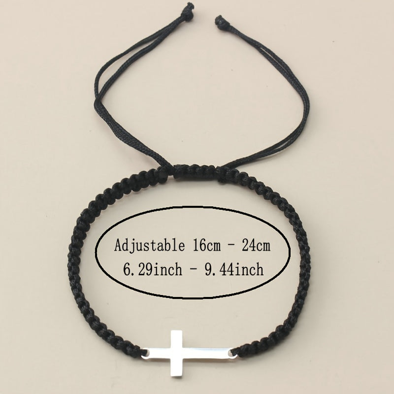 [Steel Cross Bracelet] Stainless Steel Adjustable 1pc Hand Woven Cross Bracelet | Men's Hand Jewelry