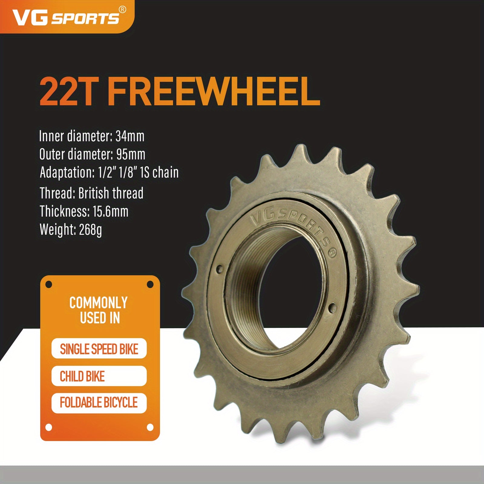 1pc VG Sports 16T/18T/20T/22T/24T 34MM Bicycle Flywheel Single Speed Bicycle Flywheel Sprocket 1 Speed Gear For BMX Flywheel Sprocket Gear Bike Accessories