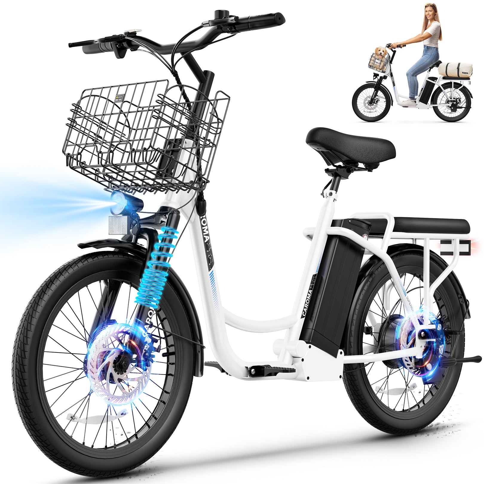 [Electric Scooter, 500W] 500W Electric Scooter, 48V Removable Lithium Battery, Max Range 25 Miles, 20MPH with Seat, with Basket, with Rear Seat, Rear Seat Max Load 110lbs, Shock Absorption, Christmas and New Year Birthday Gif