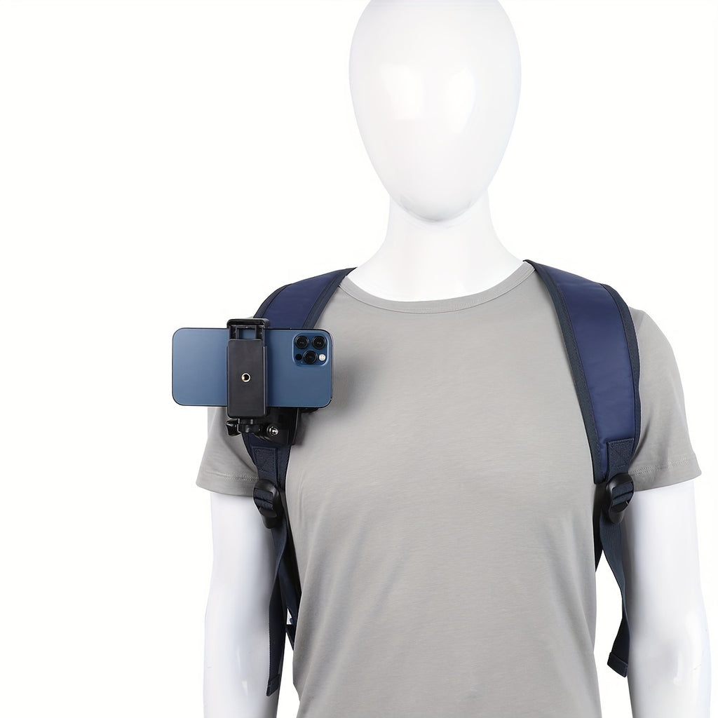 Adjustable ABS Shoulder Mount Clip for Smartphone Recording, First-Person View Outdoor Vlogging and Live Streaming Holder for Backpack Strap