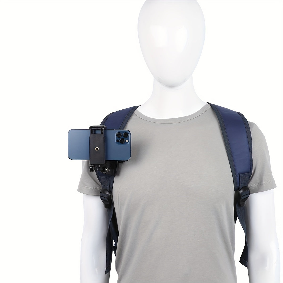 Adjustable ABS Shoulder Mount Clip for Smartphone Recording, First-Person View Outdoor Vlogging and Live Streaming Holder for Backpack Strap