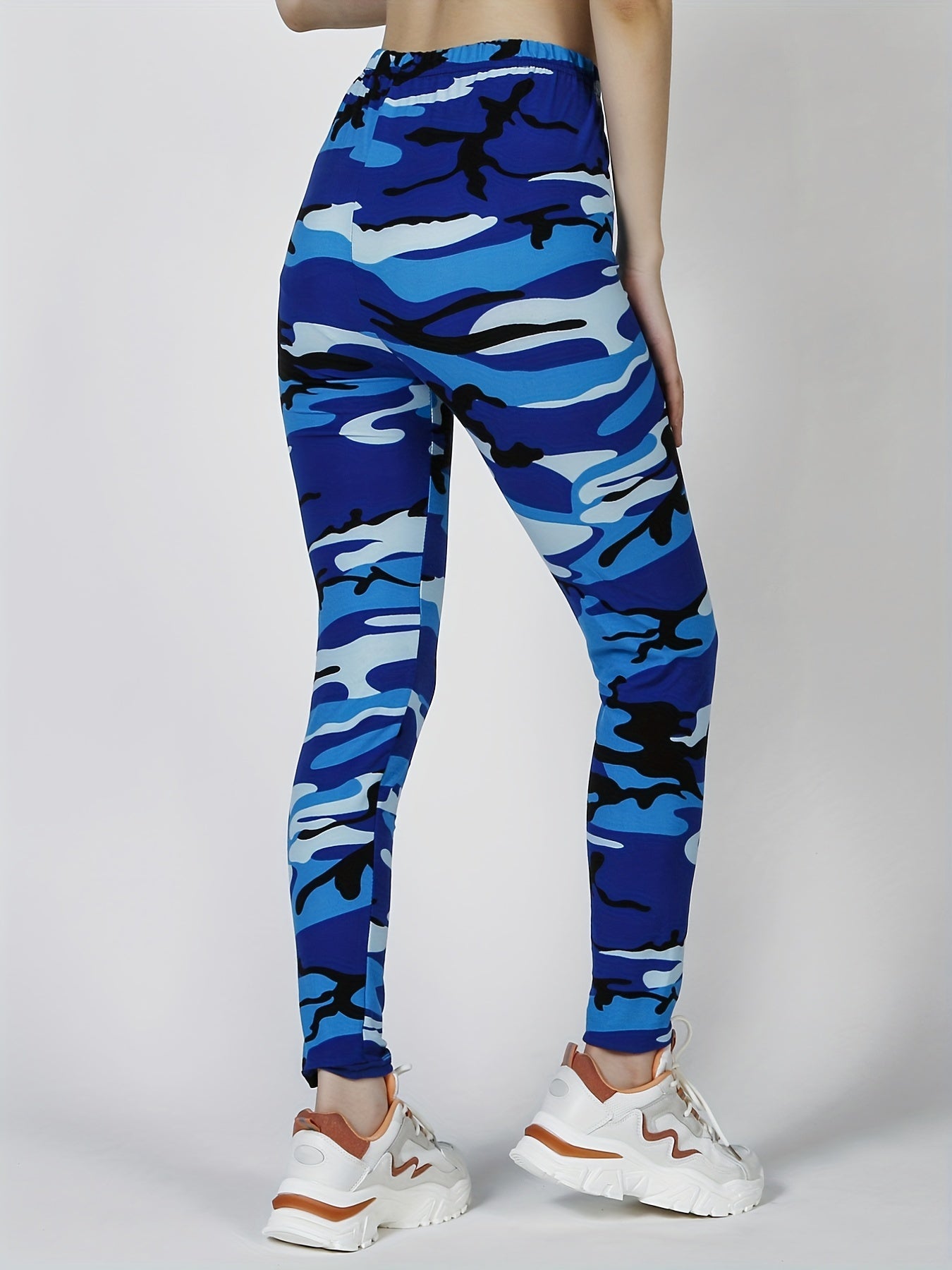 Camouflage Gray-Green Women's Casual Leggings, Cropped Length
