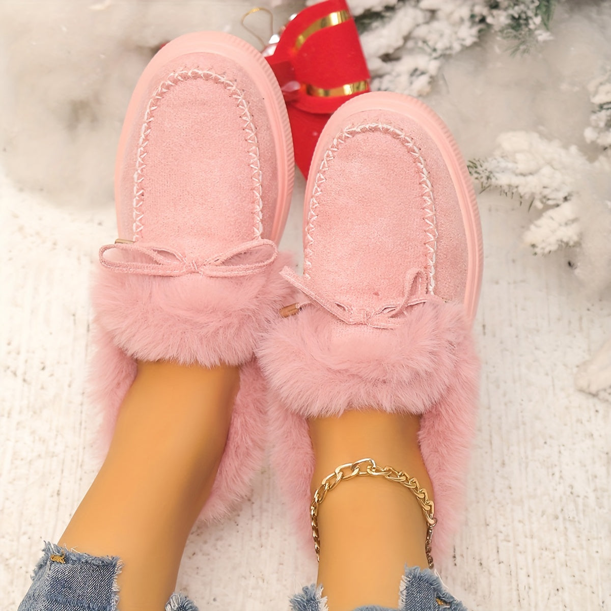 Neue Damen Winter Stiefeletten Schneestiefel Plüsch Warme Slip-on Damen Schuhe Flats Übergröße
