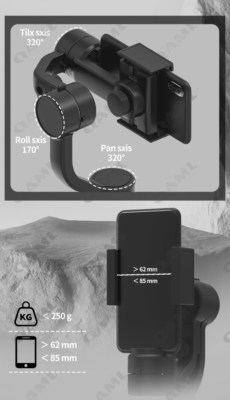 QAML F8 Handheld 3-As Gimbalfoonhouer Anti-skud Video-opname Stabiliseerder vir Xiaomi iPhone Selfoon Slimfoon