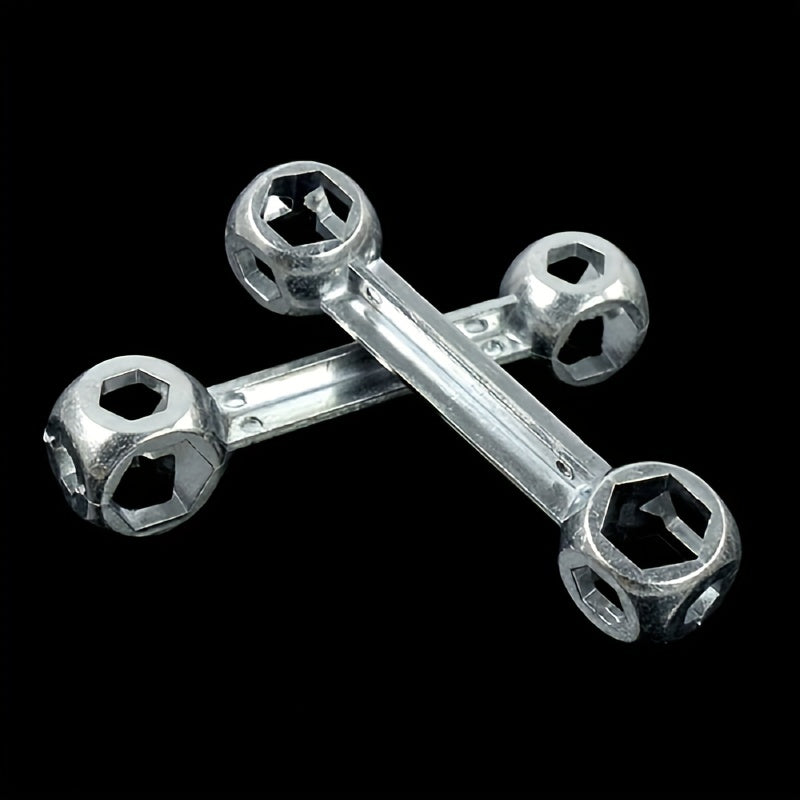Versatile Bone-Shaped Hex Wrench for Bicycle Repair - Durable Zinc Alloy, Multi-Hole Design, Silvery
