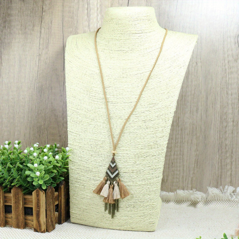 3pcs Ethnic Style Women's Fashion Pendant Necklace Set with Floral Tassel Pendant, Bronze Enamel Drip Zinc Alloy with Glass Rhinestone Inlay, Vintage Necklace