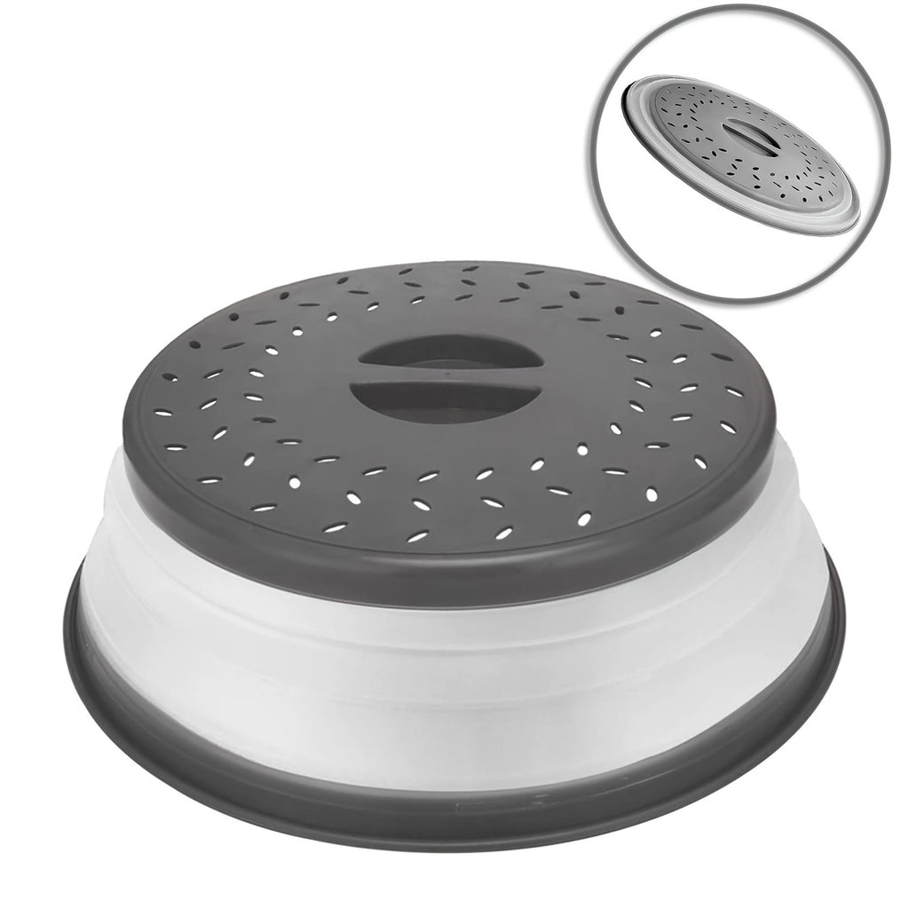 1pc Collapsible Microwave Food Cover, BPA Free TPR, 10.5 Inch, Round With Handle, Microwave Plate Protector Cover With Steam Vent And Strainer, For Fruit (Grey)