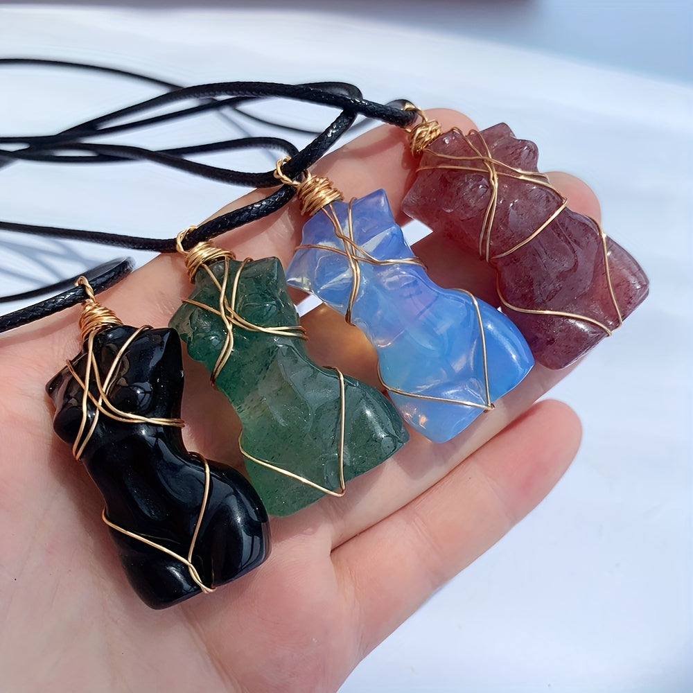 1pc, Natural Quartz Crystal Goddess Pendant Necklace - Perfect Gift for Women, Brides, and Engagements