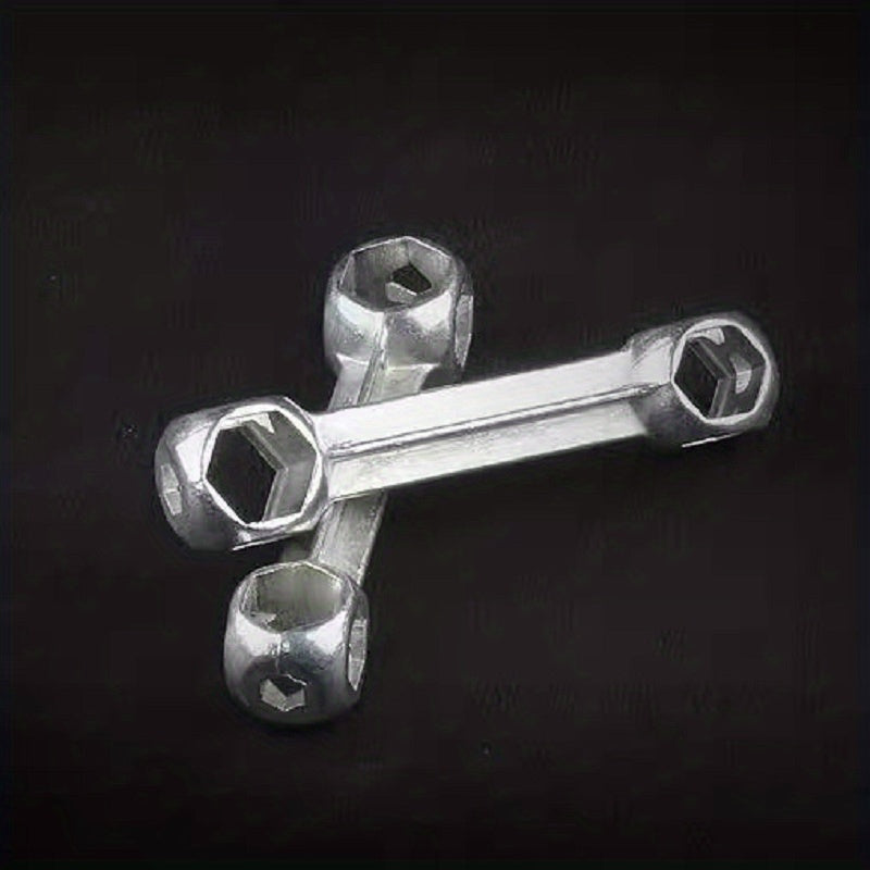 Versatile Bone-Shaped Hex Wrench for Bicycle Repair - Durable Zinc Alloy, Multi-Hole Design, Silvery