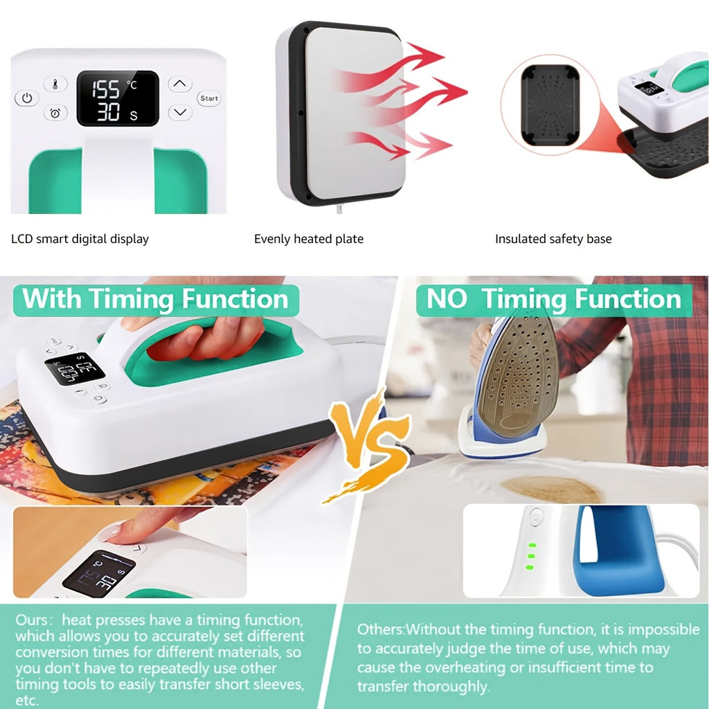 Heat Press Machine 110 Voltage 7" × 5" Small Heat Press Machine for T-Shirts, Tshirt Press Printing Machine for HTV, Sublimation, Heat Transfer Projects