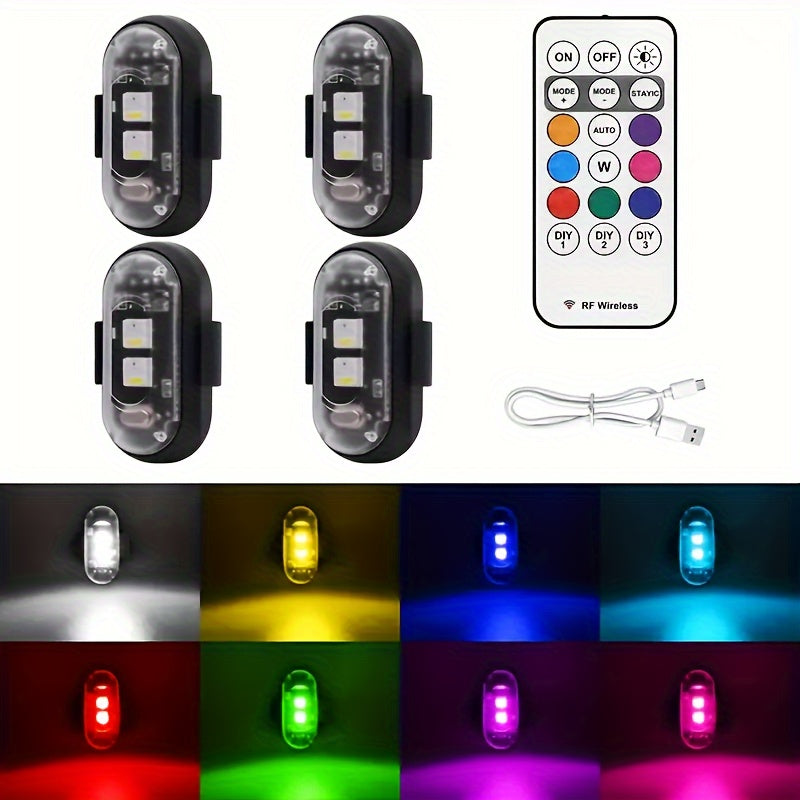 4/6pcs 8-Color High-Brightness Wireless LED Strip Lights with Remote Control, USB Charging, Anti-Collision Lighting for Drones, Aircraft, Motorcycles, and Bikes