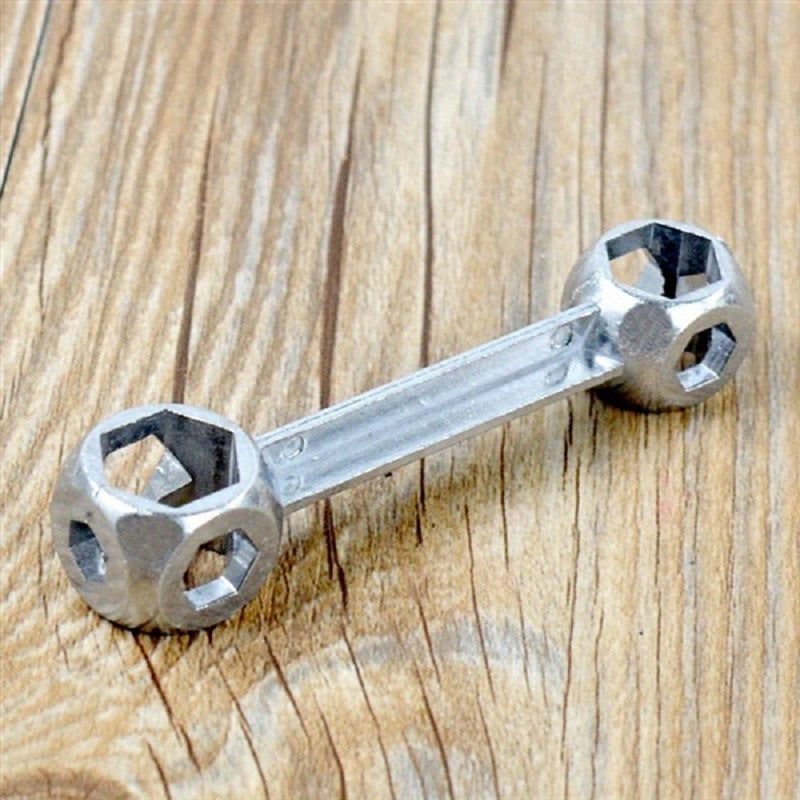 Versatile Bone-Shaped Hex Wrench for Bicycle Repair - Durable Zinc Alloy, Multi-Hole Design, Silvery