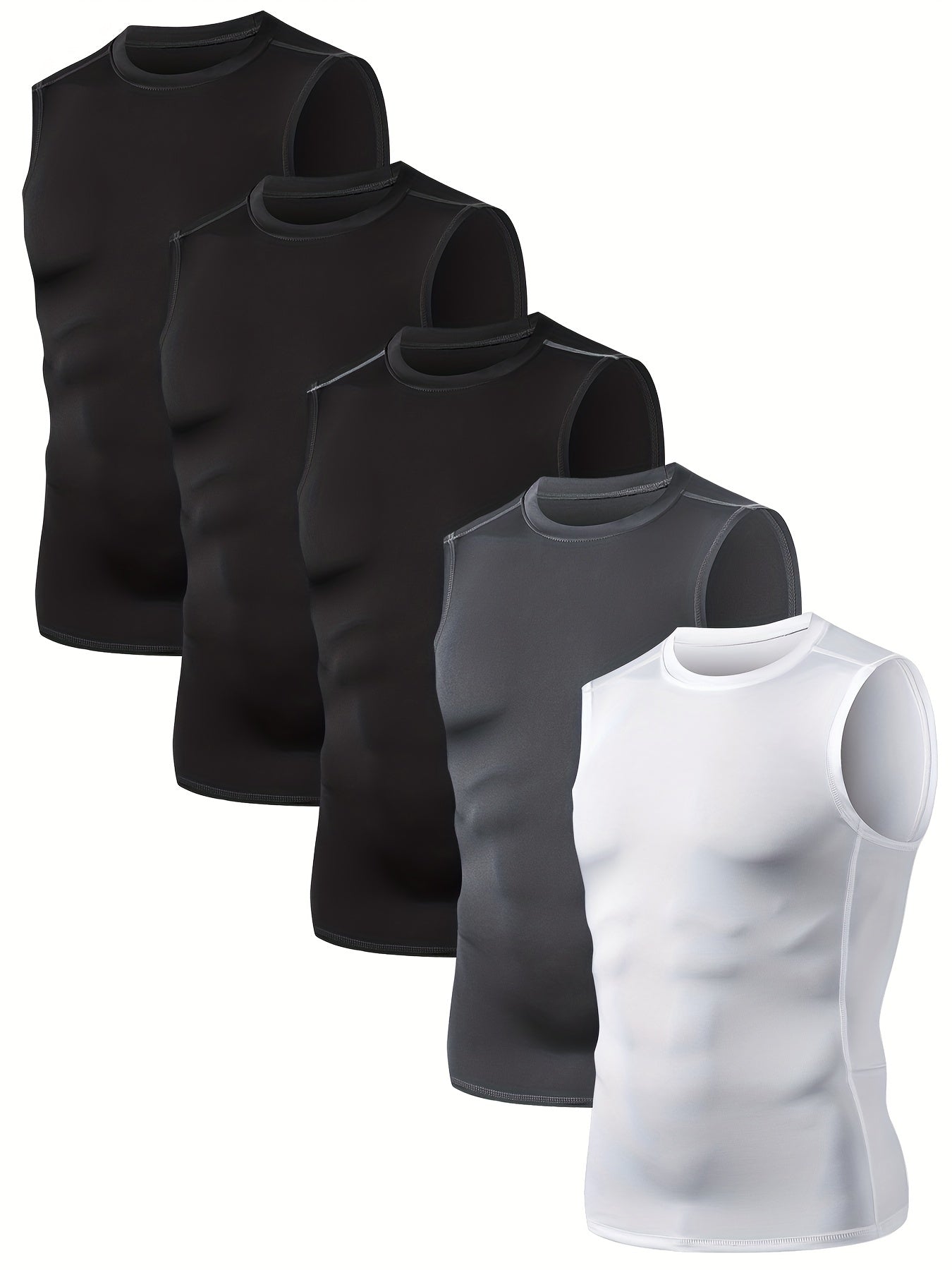[5-Pack Athletic Shirts] TELALEO 5-Pack Men's Athletic Compression Shirts | Sleeveless Workout Tank Tops for Running, Basketball & Outdoor Activities, Breathable & Supportive Design, Black, White, Red, Blue