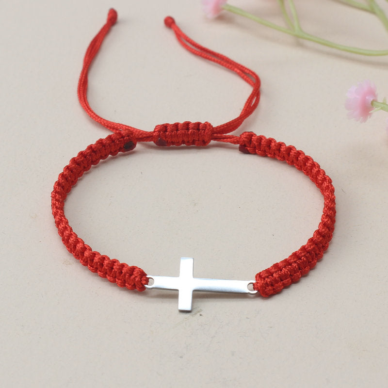 [Steel Cross Bracelet] Stainless Steel Adjustable 1pc Hand Woven Cross Bracelet | Men's Hand Jewelry