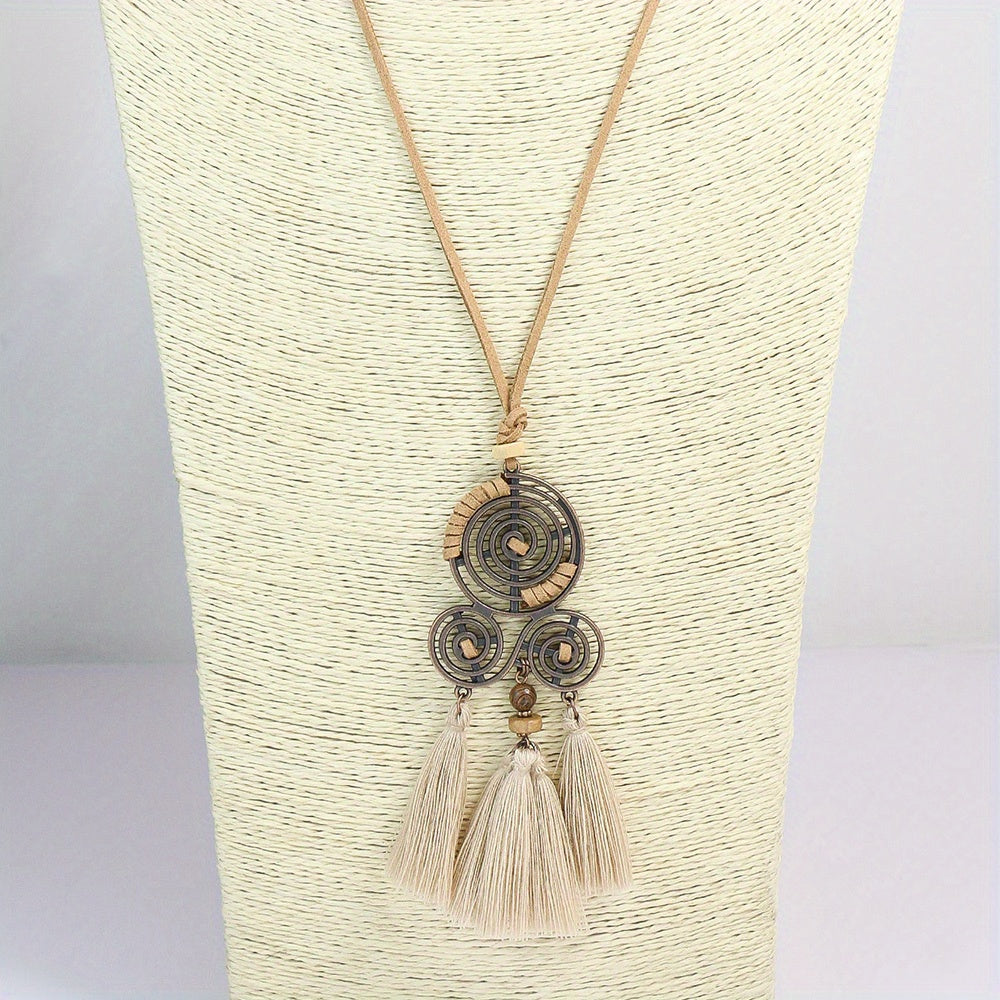 3pcs Ethnic Style Women's Fashion Pendant Necklace Set with Floral Tassel Pendant, Bronze Enamel Drip Zinc Alloy with Glass Rhinestone Inlay, Vintage Necklace