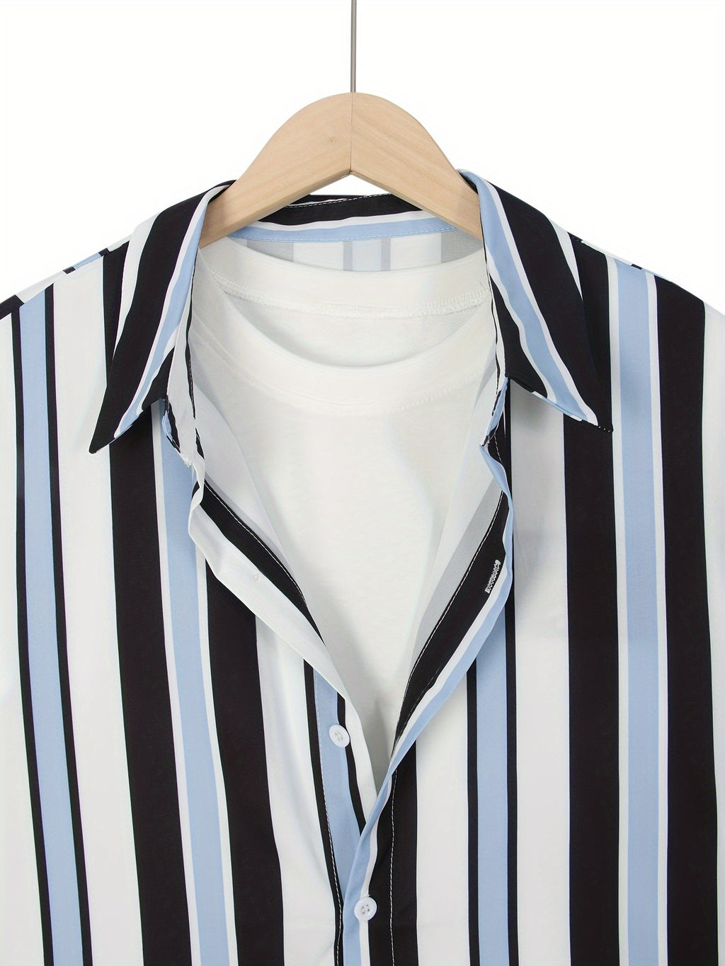 Vertical Striped Pattern Print, Men's 2Pcs Outfits, Casual Lapel Button Up Short Sleeve Shirts Shirt And Drawstring Shorts Set For Summer, Men's Clothing