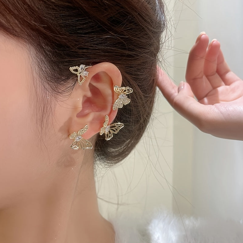 Elegant Butterfly Ear Clips | No-Piercing, All-Season, Plated K, Glass Mosaic, By Yugeweer
