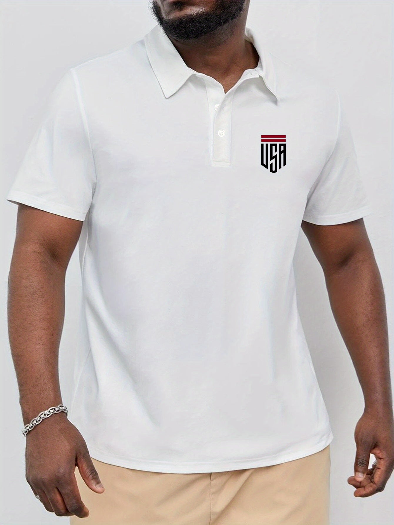 Plus Size Men's Polo Shirts, Small USA Pattern Casual Regular Fit Tops For Both Formal Informal Occasions Business Trip, Men's Clothes