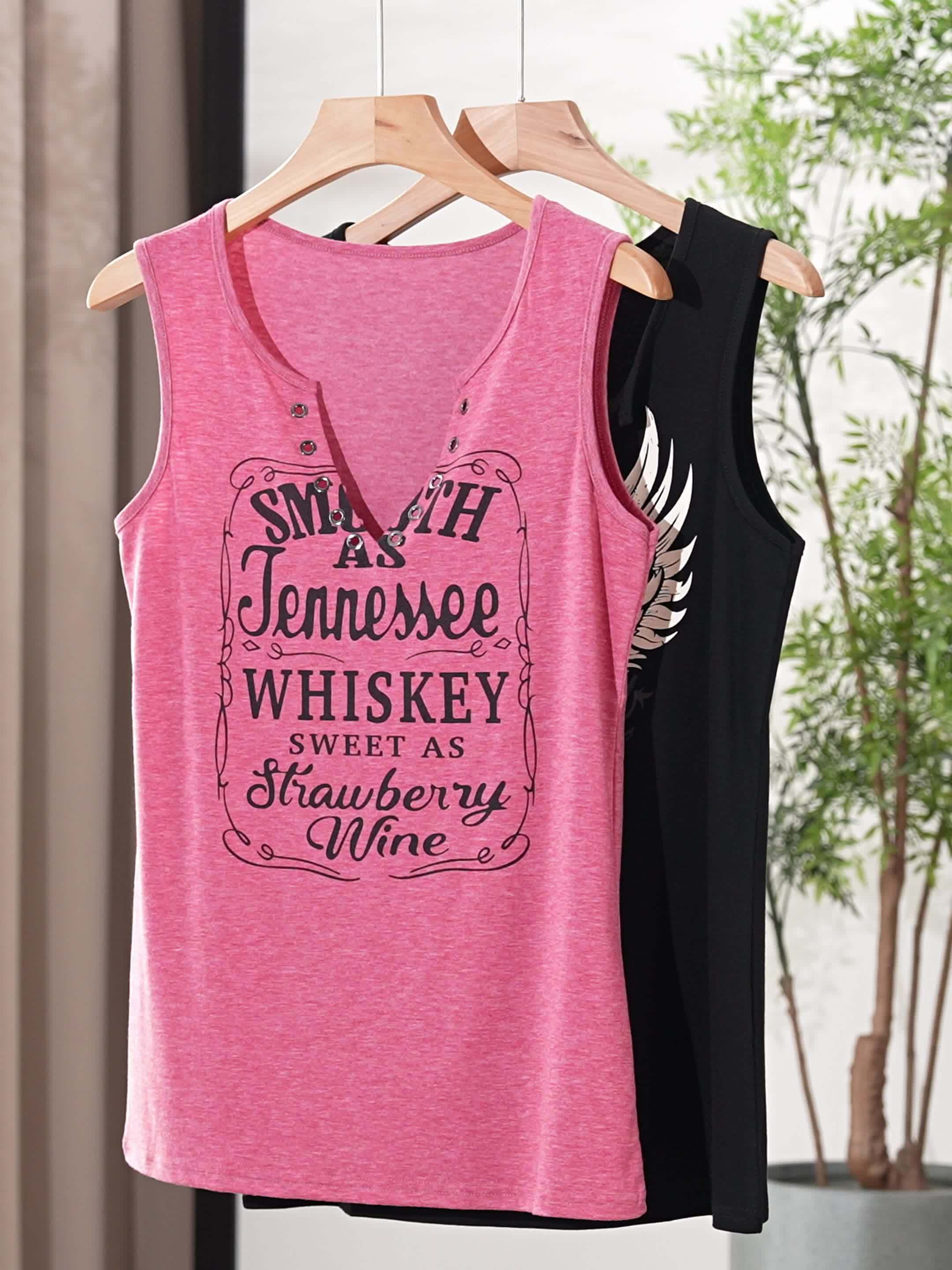Smooth As Tennessee Whiskey Sweet As Strawberry Wine Shirt Ring Hole Sleeveless Sexy V-Neck Womens Country Music Tank Top