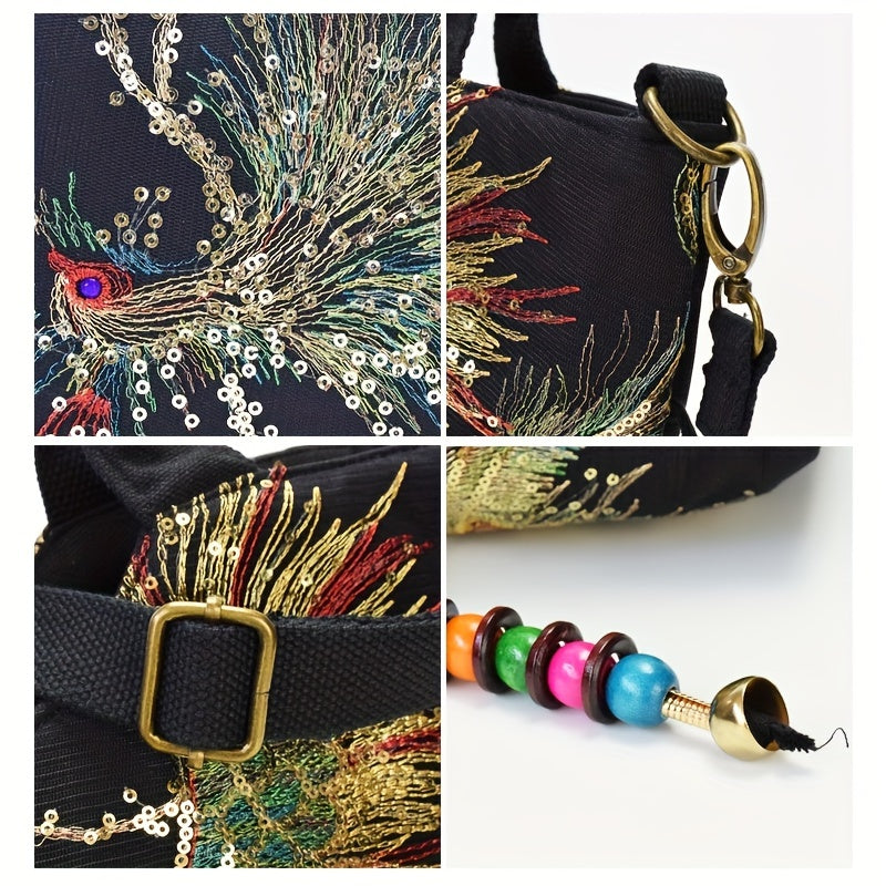 Wo 'S Embroidered Satchel Bag, Fashion Double Handle Purse, Retro Style Handbag with Removable Strap
