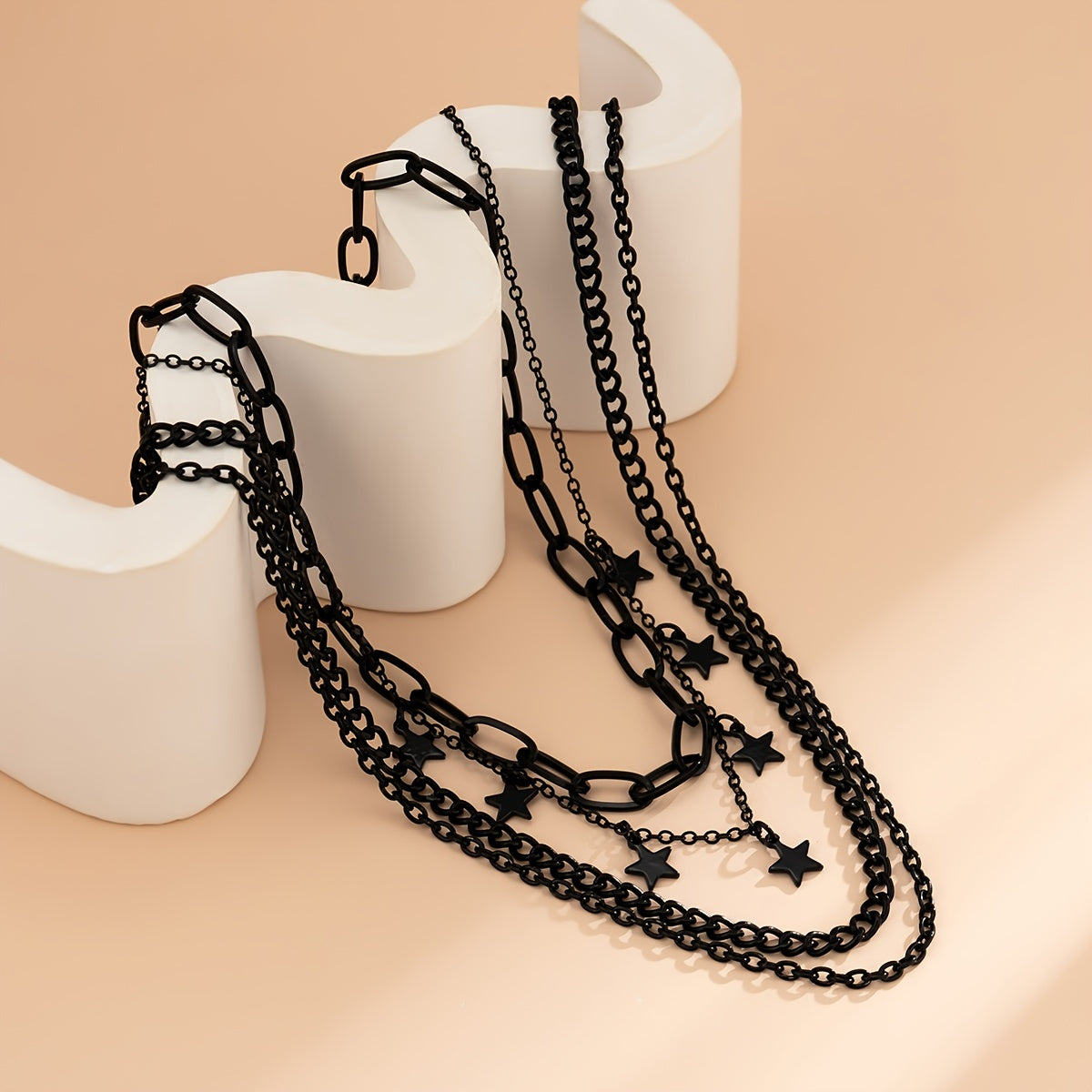 4pcs Gothic Black Star Element Pendant Tassel Hip Hop Retro Chain Necklace Set Party Jewelry for Women.Kpop Style Jewelry.