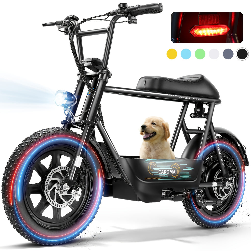Caroma 500W Electric Scooter for Adults with Seat & Basket - 16" All-Terrain Tires, 20MPH Top Speed, 25 Miles Range, Dual Disc Brakes, LCD Display, Rechargeable Battery, Aluminum Alloy, Mixed Colors, Inflatable Tires, 48V 7.8