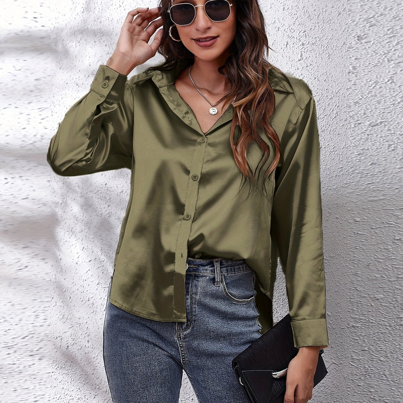 Hot Style In-Kind Shooting Satin Shirt Women'S Satin Imitation Long-Sleeved Shirt New European And American Cross-Border Women'S Clothing